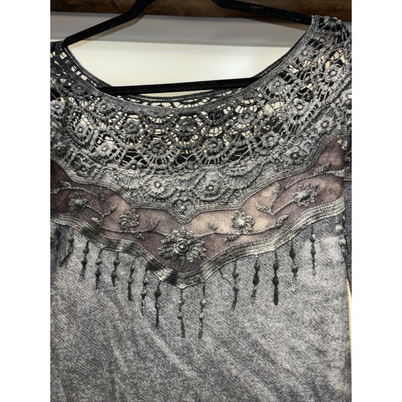 Women's Sz Lg Sweatshirt Embroidery Crochet Mesh Fairy Whimsical Indie Goth Boho - Picture 3 of 8